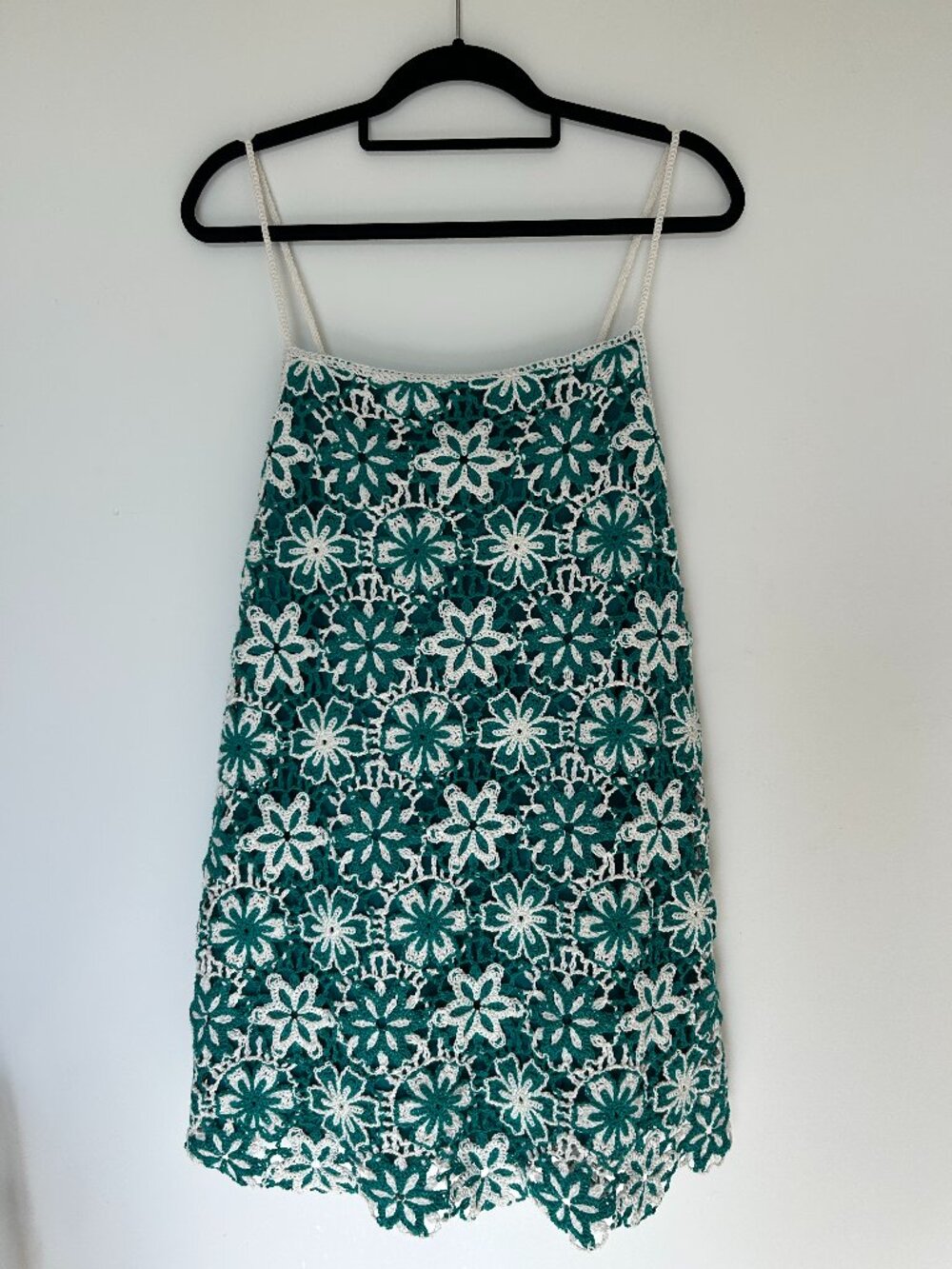 Zara Crochet Floral Green Mini Dress, size L